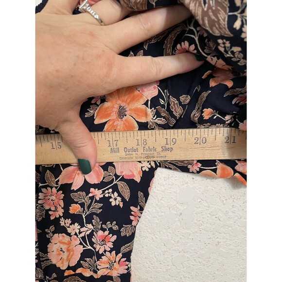 Old Navy Women’s Large Black Floral Midi Dress Square Neck Puff Sleeve Leg Slit - Picture 10 of 12